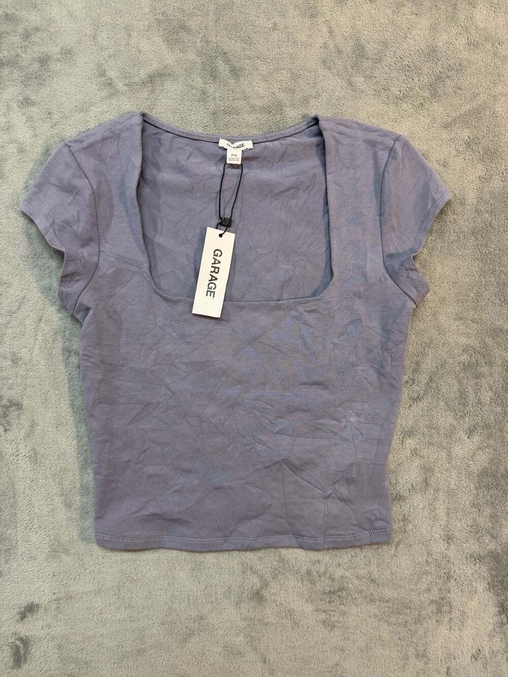 Garage Portia Square Neckline Cap Sleeve T-Shirt Purple